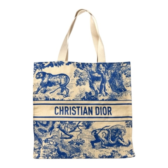 Dior CD Diorivera Blue Straw Tiger Tote - Picture 1 of 6